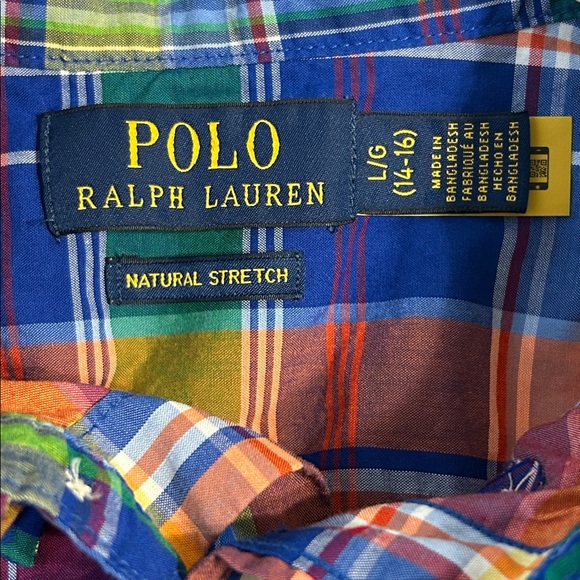 Ralph Lauren boys Size Large 14-16‎ long sleeve button down madras plaid shirt. - Picture 4 of 5